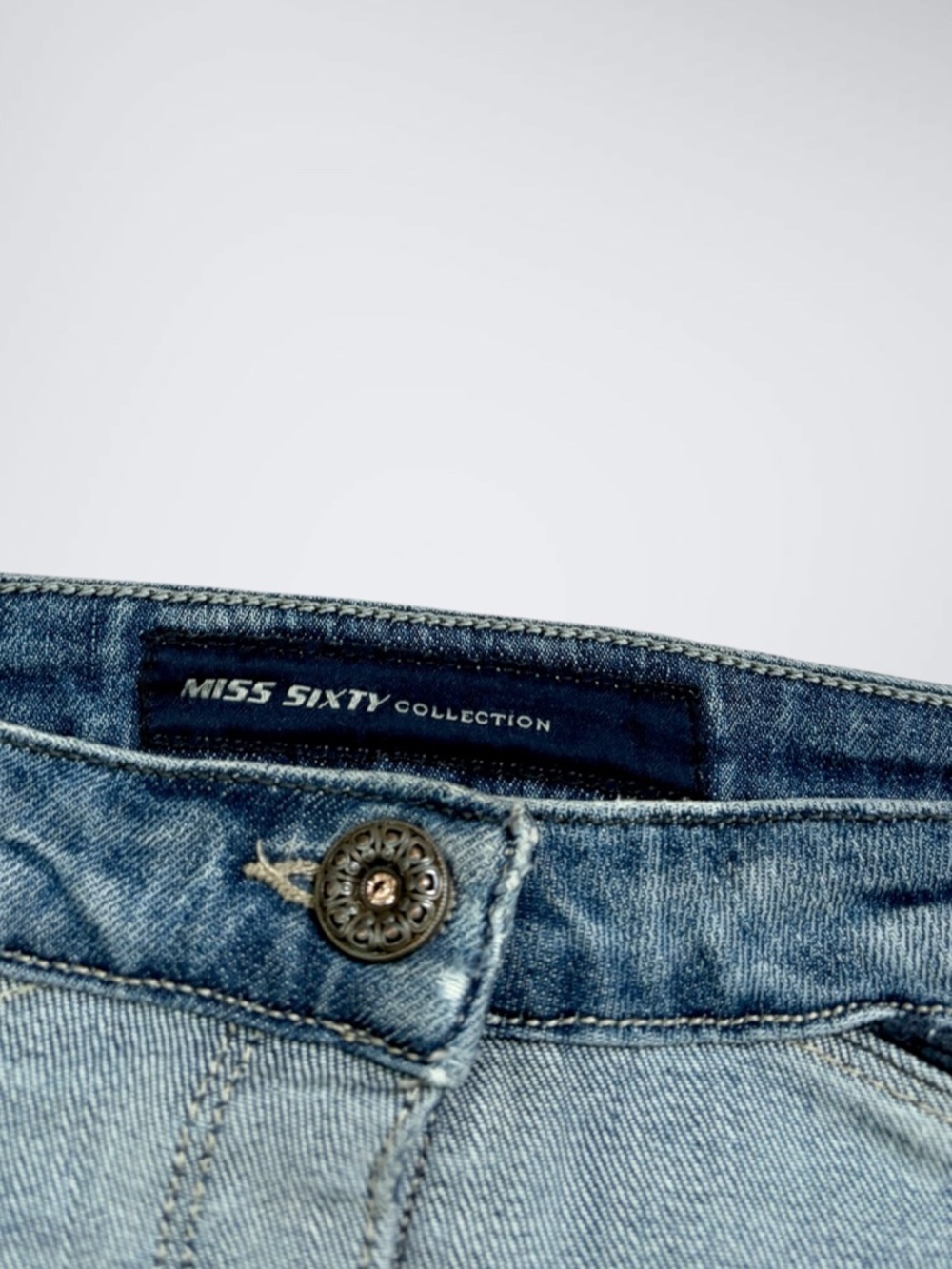VTG Y2K Miss Sixty Avant-Garde Arched Micro Denim Mid Rise Shorts - Picture 7 of 9